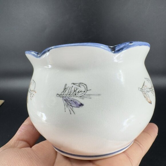 Vintage Ceramic Dish Bowl Flower Pot Container With Fish Trout Design Wavy Edges - Picture 7 of 13